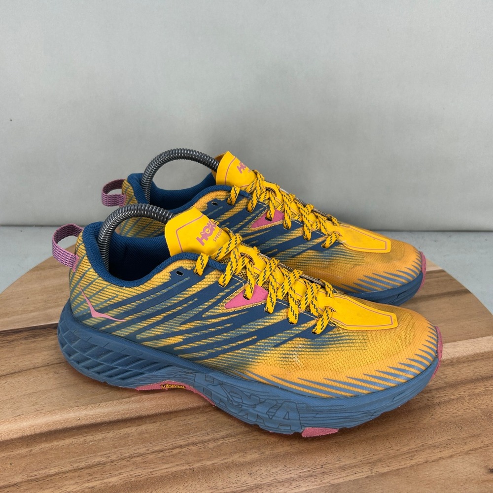 Hoka One One Speedgoat 4 Womens Size 8 Trail Running Shoes Orange Blue Cushioned